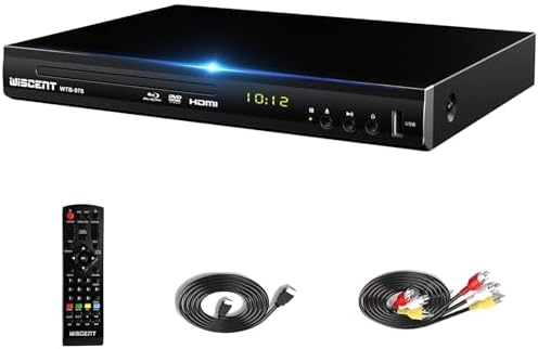 Blu Ray DVD Player, WISCENT Full HD 1080p Home Theater Disc System, Region A/1 Blu-Rays,HD Blu-Ray DVD Player for TV with Coaxial Audio/HDMI/AV/Output, USB Input, Built-in PAL NTSC