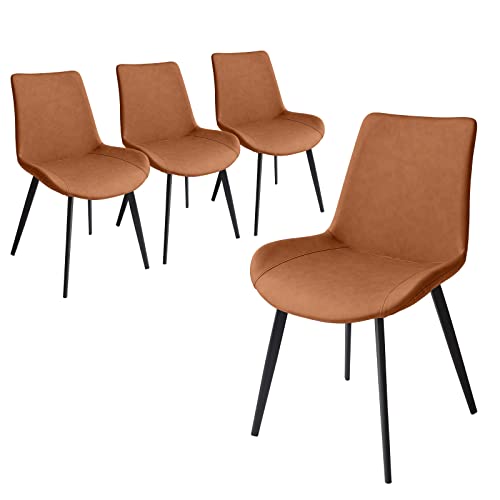 Dining Chairs Set of 4, Modern Kitchen Dining Room Chairs, Upholstered Dining Accent Side Chairs in Faux Leather Cushion Seat and Sturdy Metal Legs (Set of 4 Brown Chairs)