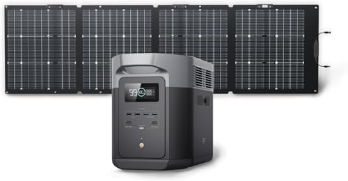 EF ECOFLOW Solar Generator DELTA 2 Max 2048Wh with 220W Solar Panel, LiFePO4 Battery Portable Power Station, Up to 3400W AC Output, AC + Solar Fast Dual Charging 0-100% in 1 Hr For Outdoor Camping RV