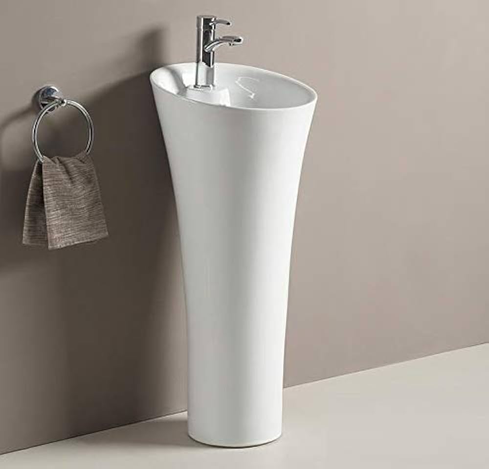 InArt One Piece Ceramic Pedestal Free Standing Round Wash Basin ...