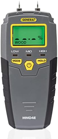 General Tools MMD4E Digital Moisture Meter, Water Leak Detector, Moisture Tester, Pin Type, Backlit LCD Display With Audible and Visual High-Medium-Low Moisture Content Alerts, Grays