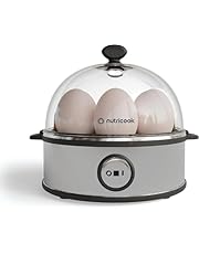 NutriCook Rapid Egg Cooker: 7 Egg Capacity Electric Egg Cooker for Boiled Eggs, Poached Eggs, Scrambled Eggs, or Omelettes with Auto Shut Off Feature - Silver