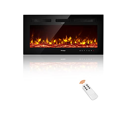 30 inch electric fireplace insert - ifomaps 30 Inch Electric Fireplace Wall Mounted, Wall Fireplace Inserts Heater, Recessed & Free Standing, 12 Flame Color, Touch Screen/Remote Control with Timer, Log/Crystal, 750w/1500w, Black