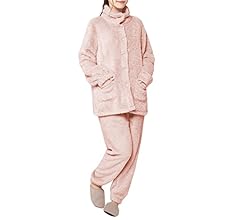 Hill Top Cloud Women's Pajamas, Winter, Fluffy, Room Wear, Open Front, Long Sleeve, Top and Bottom Set, Wearable Blanket, F…