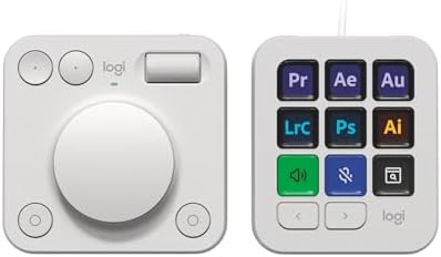 Logitech MX Creative Console - 9 Customizable LCD Keys, Control Dial for Graphic Design, Video Editing, Control Adobe, Zoom, Spotify and more - Pale Grey, With 3-months Adobe Creative Cloud membership