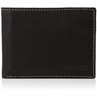 Steve Madden Men's Slim Leather Wallet with Extra Capacity Attached Flip Pockets (Black/Antique, One Size) 