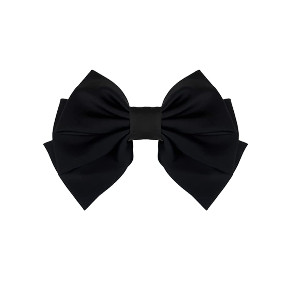 Kefley Large Hair Bow Barrettes Big for Women Girls Black Bow-Knot Hair Clips Ponytail Holder Satin Silk Ribbon French Barrette Hairpin Hair Slides Bowknot Headpiece for Teens Ladies, Pack Of 1