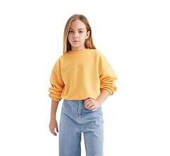 DeFacto girls Regular Fit Round Neck Knitted Crop Long Sleeve Sweatshirt