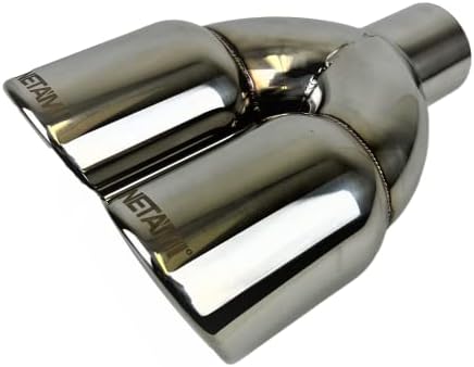 NETAMI 2.25' Inlet to 3.5" Dual Outlet Stainless Steel Exhaust Tip Rolled Edge Double Wall Chrome Polished