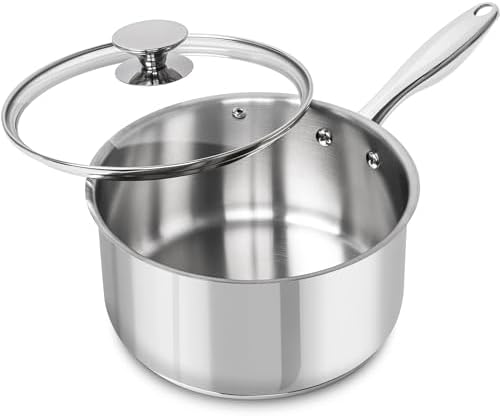 MICHELANGELO 3 Quart Saucepan with Lid, Thick Bottom Sauce Pan Stainless Steel Saucepan with Cover, Nonstick Sauce Pot, Induction Compatible