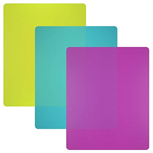 Flexible Plastic Cutting Board Mats set, Colorful Kitchen Cutting Board Set of 3 Colored Mats