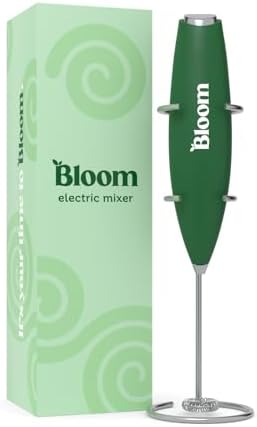 Bloom Nutrition High Powered Mixer | Stainless Steel Mini Handheld Whisk Milk Frother for Coffee, Greens, Matcha, Protein, & More, Green, 1x9