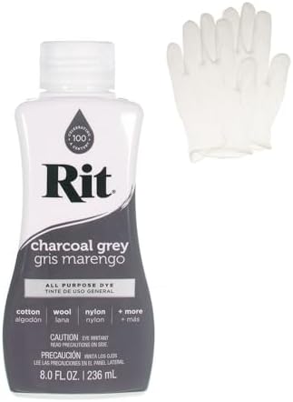 Rit Dye – Liquid Fabric Dye for Crafting, Clothing, and Décor – 8 oz. Bottle – Charcoal Gray (Gloves Included)