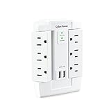 CyberPower CSP600WSURC2 Surge Protector, 1200J/125V, 6 Swivel Outlets, 2 USB Charging Ports, Wall Tap Design, White