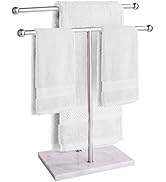 Homeries Marble Hand Towel Holder - Stainless Steel Towel Stand with Round Marble Base - Double T...