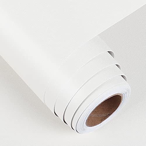 FunStick Solid White Wallpaper Peel and Stick for Bedroom Matte White Contact Paper for Cabinets Waterproof Thick White Self Adhesive Vinyl Wall Paper Removable White Wallpaper for Dresser 30CMX5M