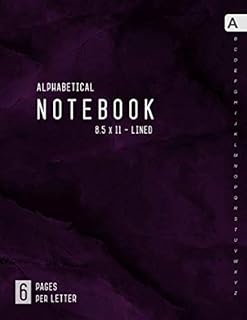 Alphabetical Notebook 8.5 x 11: 6 Pages per Letter | Lined-Journal Organizer Large with A-Z Tabs Printed | Marble Purple B...