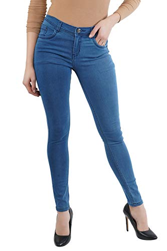 RESBO Women's Denim Mid Rise Stretchable Jeans (PLNRB, Bata Blue, 28)