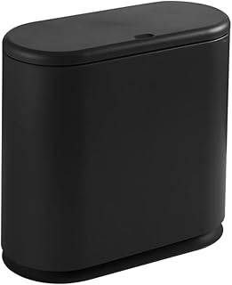 Slim Trash Can with Press Type Lid, 10 Liter Wastebasket, Garbage Container Bin with Inner Bucket for Bathroom, Bedroom, K...