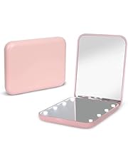 Kintion Pocket Mirror, 1X/3X Magnification LED Compact Travel Makeup Mirror with Light for Purse, 2-Sided, Portable, Folding, Handheld, Small Lighted Mirror for Gift, Pink