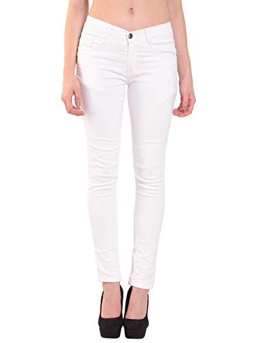 Women's Denim Mid Rise Stretchable Jeans (PLNRB, White, 34)