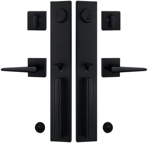 TMC Double Door Handlset for Front Door in Matte Black (Keyed Entry Handle and Dummy Hanlset Set),MDHST2016DB-DOUBLE