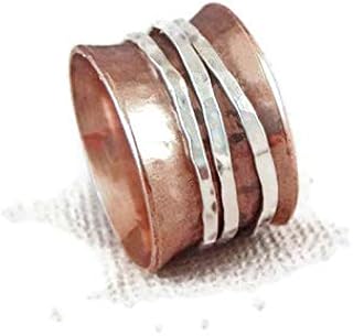 Glitter Box Exports 925 Sterling Copper & Silver Spinner Fidget ring For Women High Polish Silver Point Ring (9.50)