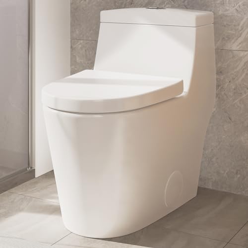 SOTOMO Elongated One Piece Toilet with Soft Closing Seat, 12'' Rough-In Modern Toilet for Bathrooms, 1.28 GPF Dual Flush, MAP 1000g, 28.4 x 15.5 x 26.6 Inches Standard White Toilet bowl