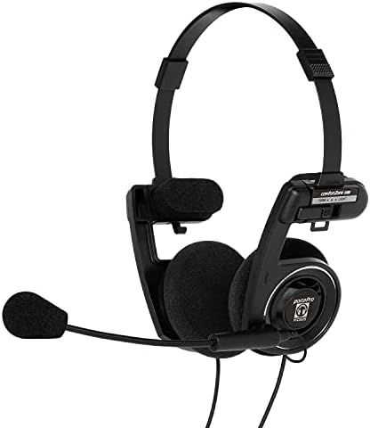 Koss Porta Pro Double-Sided On-Ear Communication Headset, Flexible, Hands-Free Electret Microphone, Collapsible Design, Wired 3.5mm TRRS Plug, Black