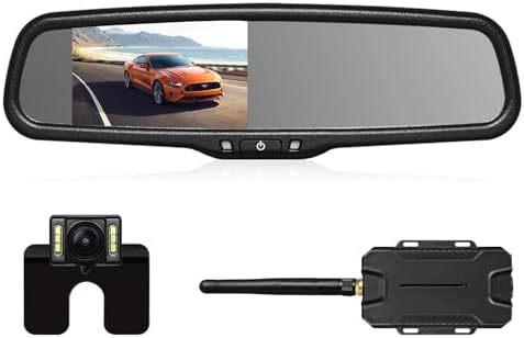 AUTO-VOX Wireless Reverse Camera Kit Car Backup Camera with Rear View Mirror Monitor and IP68 Waterproof Reversing Camera 6 LEDS Super Night Vision Back Up Car Camera Kit Easy Installation