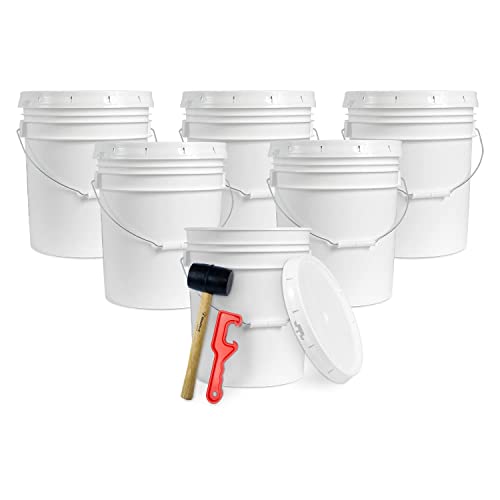 ePackageSupply 5 Gallon Plastic Bucket with Airtight Lid I Food Grade Bucket | BPA-Free I Heavy Duty 90 Mil All Purpose Pail I Made in USA | One 12' Rubber Mallet & One Lid Opener is Included