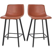  2-Set Taylor & Logan Brandy Modern Cognac Faux Leather Bucket Seat Counter Stools with Matte Black Metal Frames (Cognac Faux L