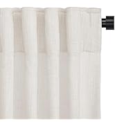 INOVADAY Ivory White Linen Curtains 84 Inches Long for Living Room Bedroom, Back Tab Sheer Privac...