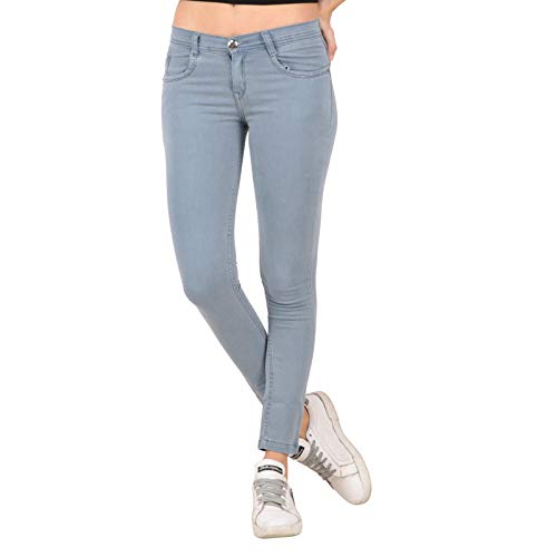 RESBO Women's Denim Mid Rise Stretchable Jeans (PLNRB, Grey, 36)