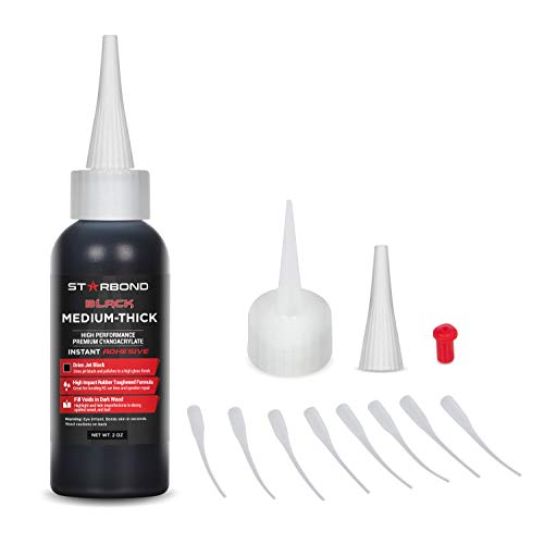 Premium Grade Cyanoacrylate (CA) Super Glue by STARBOND - 2 OZ PRO Pack (56-Gram) - Black Medium-Thick Knot Filler 500 CPS Viscosity Adhesive for Woodworking, Woodturning, Carpentry