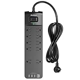 Power Strip - Addtam Surge Protector with 10 Outlets and 4 USB Ports, 6 Feet Extension Cord with...