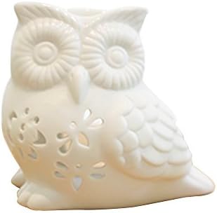 ToiM Milk White Ceramic Hollowing Floral Aroma Lamp Candle Warmers Fragrance Warmer Oil Diffuser Essential Oil Lamp Aromatherapy Furnace Ceramic Incense Burner Wax Melt Warmer (Owl Shaped)