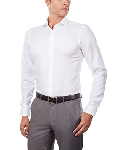 Calvin Klein Men's Dress Shirt Slim Fit Non Iron Stretch Solid, White, 15.5