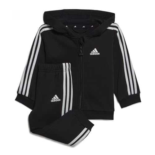 adidas Unisex Baby Essentials Full-Zip Hooded Jogger Set, 3-6 Months Black/White 