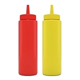 BRIGHTFROM Condiment Squeeze Bottles, RED/YELLOW 8 OZ Empty Squirt Bottle with Wide Neck - Great for Ketchup, Mustard, Syrup, Sauces, Dressing, Oil, BPA FREE Plastic - 2 PACK