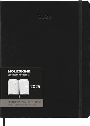 Moleskine PRO 12 Month 2025 Weekly Vertical Planner, Hard Cover, XL (7.5" x 9.75"), Black, 288 pages