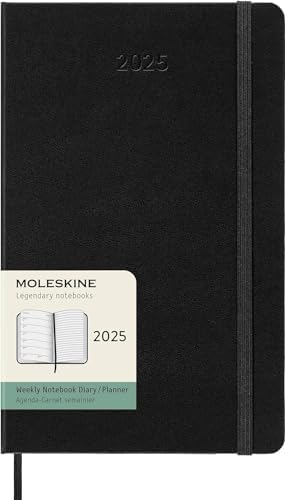 Moleskine Classic 12 Month 2025 Weekly Planner, Hard Cover, Large (5" x 8.25"), Black, 144 pages