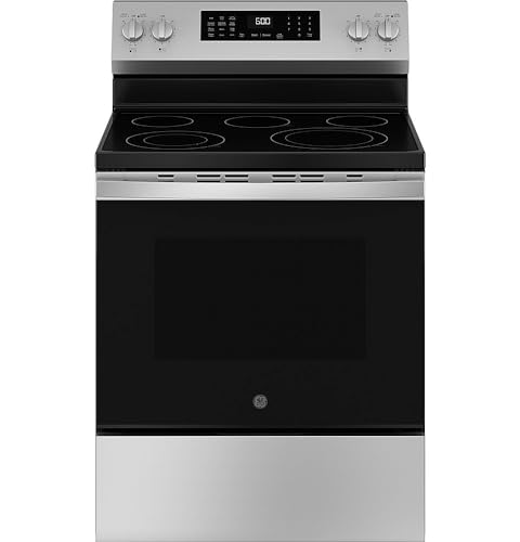 GE GRF600AVSS 5.3 Cu. Ft. Freestanding Electric Convection Range with Steam Cleaning and EasyWash Tray - Stainless Steel