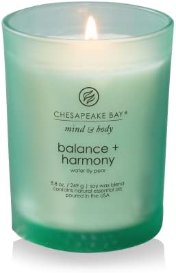 Chesapeake Bay Balance + Harmony Scented Candle, Water Lily Pear Fragrance, 50 Hours Burn Time, Warm & Decorative, Soy Wax Blend