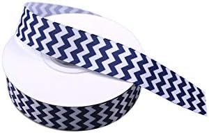 Blue and White Grosgrain Ribbon Chevron Stripes Printed Ribbon for DIY Hair Bow Wrapping Wedding Party Birthday Decoration 1" Wide 2...