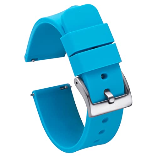 Carty Soft Silicone Watch Band Blue Silicone Watch Straps Quick Release Rubber Watch Bands for Women 18mm Silver Buckle(Aqua Blue,18mm)