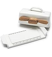 DOWAN Butter Dish Set with Lid and Knife - Porcelain Butter Dish with Wooden Knife, Butter Dish w...