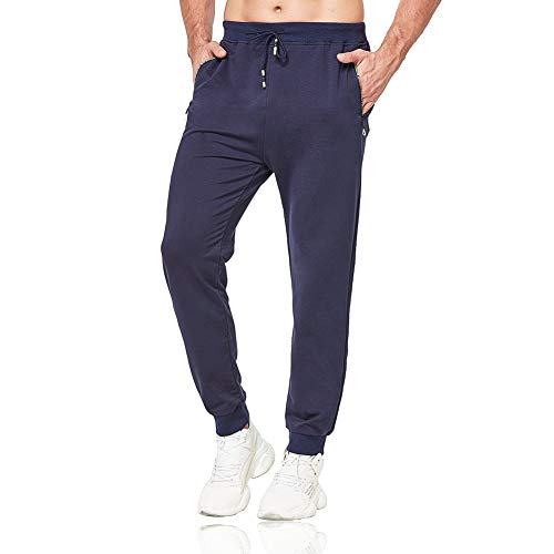 Tansozer Mens Sweatpants Joggers for Men Workout Sweats Jogging Pants Men Running Track Pants Training Sports Pants Athletic Joggers with Zipper Pockets (Navy Blue, Large)