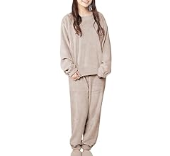 Hill Top Cloud Women's Pajamas, Fluffy, Room Wear, Long Sleeve, Top and Bottom Set, Wearable Blanket, Fleece Lined, Thick, …