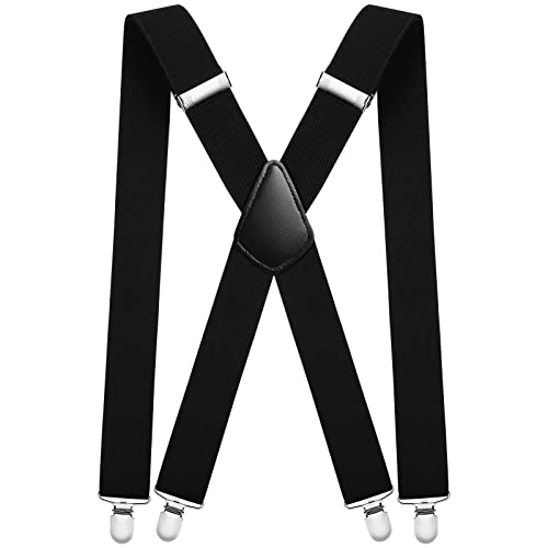 Aomig Mens Braces, X Shape Mens Suspenders with 4 Strong Metal Clips, 3.5cm Wide Heavy Duty Suspenders, Adjustable Elastic Suspenders Trousers Braces, One Size for Men Women Business Wedding Casual